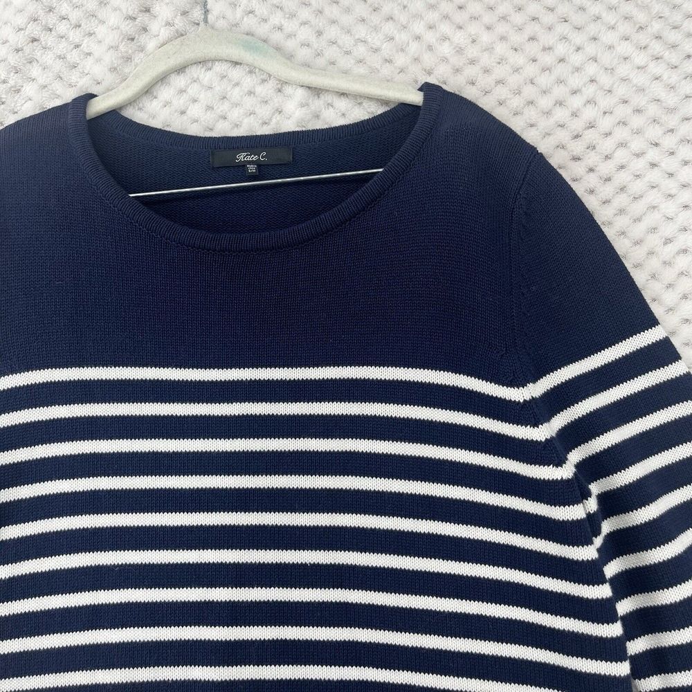 Kate C. Striped Knit Sweater Coastal Nautical Pullover‎ Top Navy White Size M